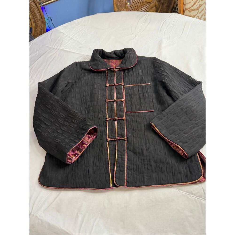 Rising Phoenix Black Vintage Silk Blend Reversible Oriental Jacket Size XL
